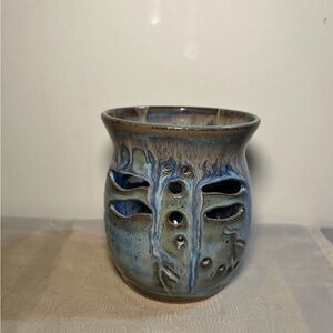 Handmade pottery dragonfly candle holder